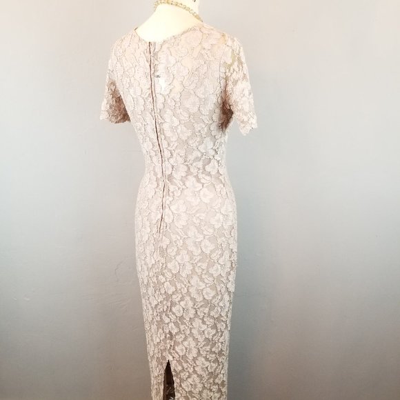 Vintage Y2K Michi Long Taupe Lace Fitted Sheath Dress Women's Size Small - Picture 7 of 11